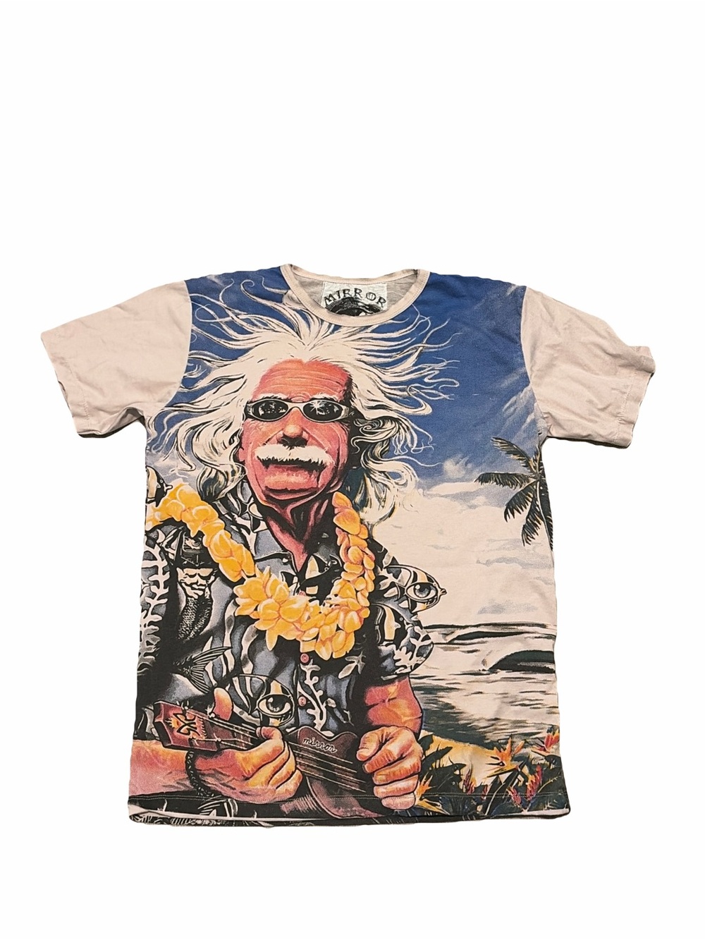Vintage-style Mirror Einstein at the Beach Graphic Tshirt